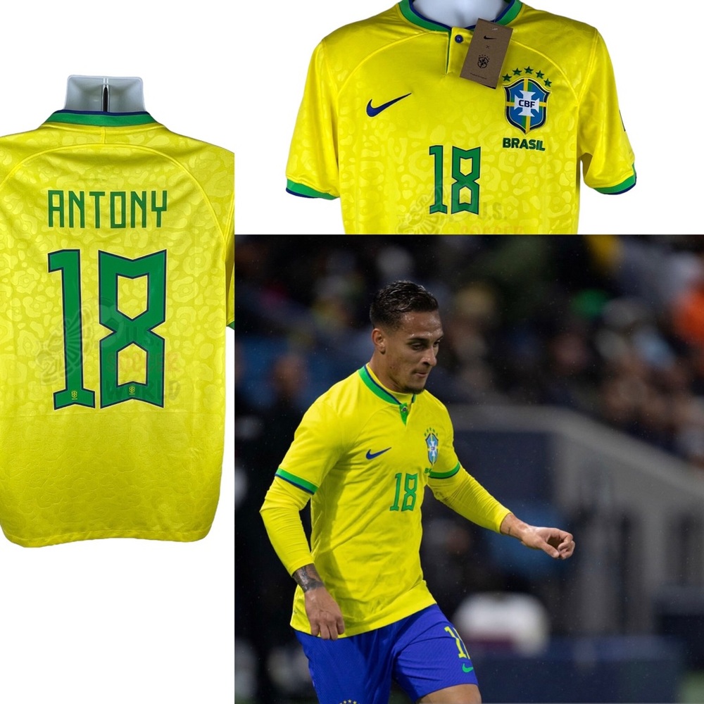 New World Cup QATAR 2022 BRAZIL Antony #18 Home Mens Soccer Jersey